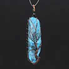 Модные бусины уникальный медный провод обернутый неправильной формы рок кристалл окрашенный озеро синий кулон