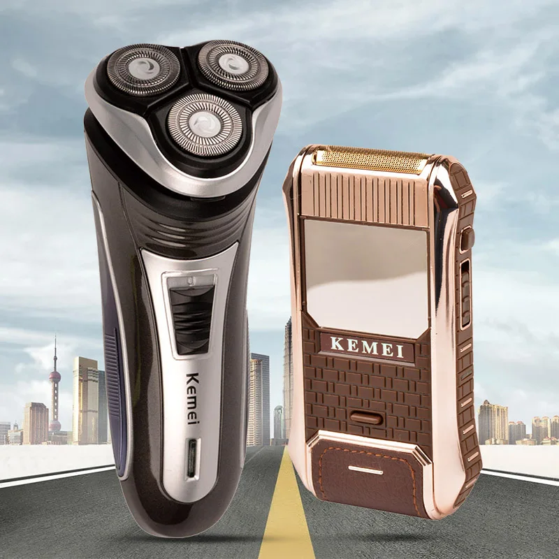 

Kemei Electric Shaver 3D Triple Floating Blade Heads Shaving Vintage Leather Wrapped Razor Face Care Men Beard Trimmer Machine