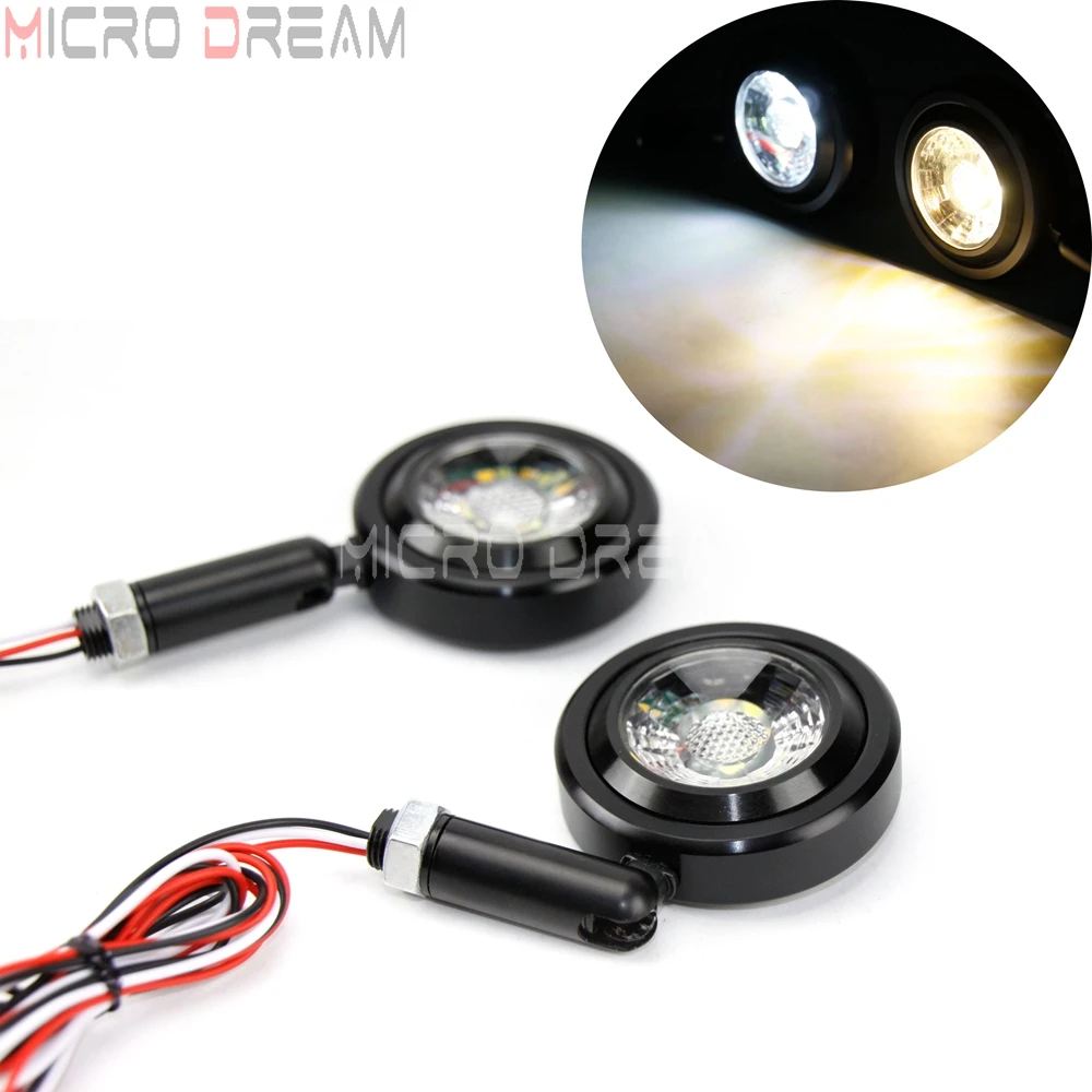 

1 Pair Motorcycle Turn Signal Amber Blinker Light w/ White Running Flashing Lamp Adjustable Indicators For Harley Yamaha Suzuki