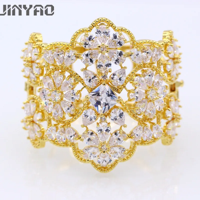 

JINYAO Gorgeous Pure Gold Color Crystal White AAA Zirconia Women Wrist Bangle Bracelet For Women Gift Fine Jewelry