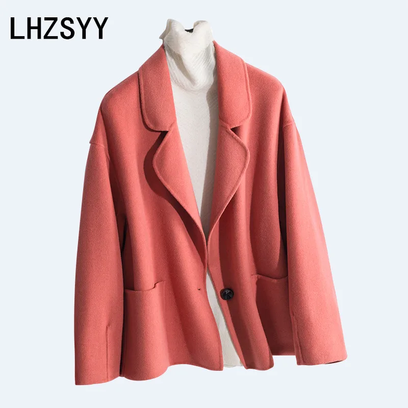 LHZSYY,2018,Automne,Nouveau,Femmes,Cachemire,Double,Face,De,Laine,manteau,Solide,Couleur,L,che,Court