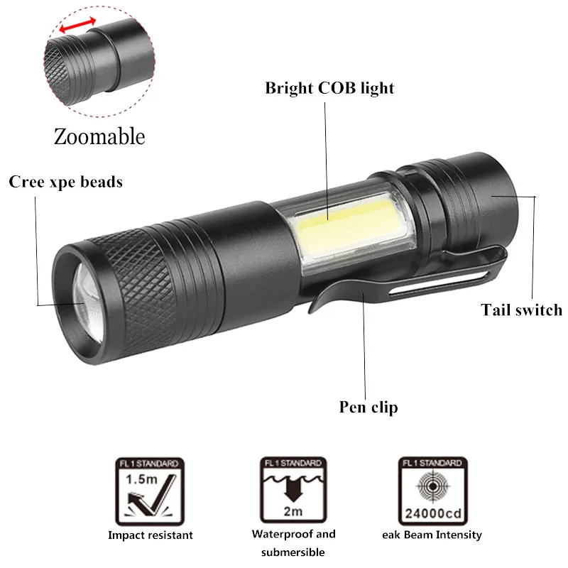 Супер яркий мини COB светодиодный фонарик T6 светодиодный фонарь COB фонари 4 режима Масштабируемые водонепроницаемые портативные фонари для кемпинга