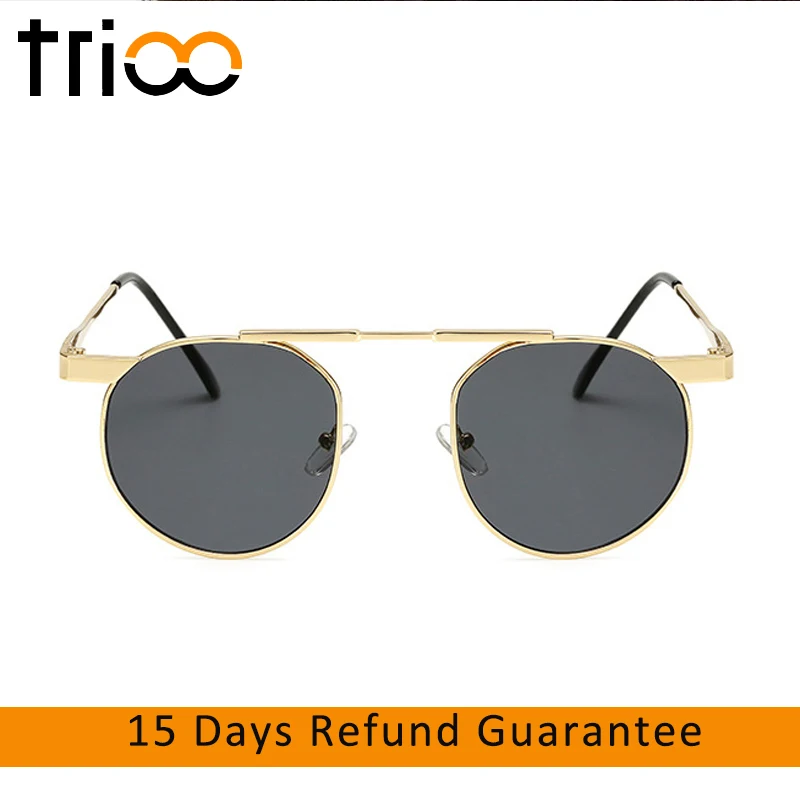

TRIOO Retro New Design Round Sunglasses Unisex Color Lens Punk Style Shades Trending UV400 Gafas Lunette De sol Gold Metal
