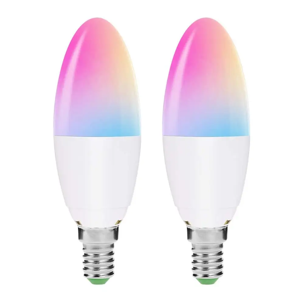 

2-Pack E14 WiFi LED Candle Bulbs Works with Alexa Google Home 5W Equal to 40W LED Bulb RGB+Warm White Colour Changing Mood Light