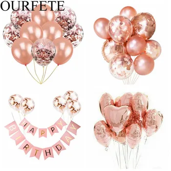 

Rose Gold Confetti Latex Balloons Set Love Heart Foil Helium Balloon Birthday Party Decoration Anniversary Wedding Balloon Decor