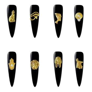 

100PCS Beauty Egyptian Style Gold Nail Charms 3D Metal Nail Art Decoration Accessories Supplies Tool Wholesale