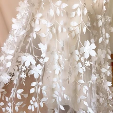 GLace 1Y/лот 1,25 м широкие белые цветы кружева Прозрачная сетка ткань одежда юбка свадебное платье занавеска украшения фабрикtx164