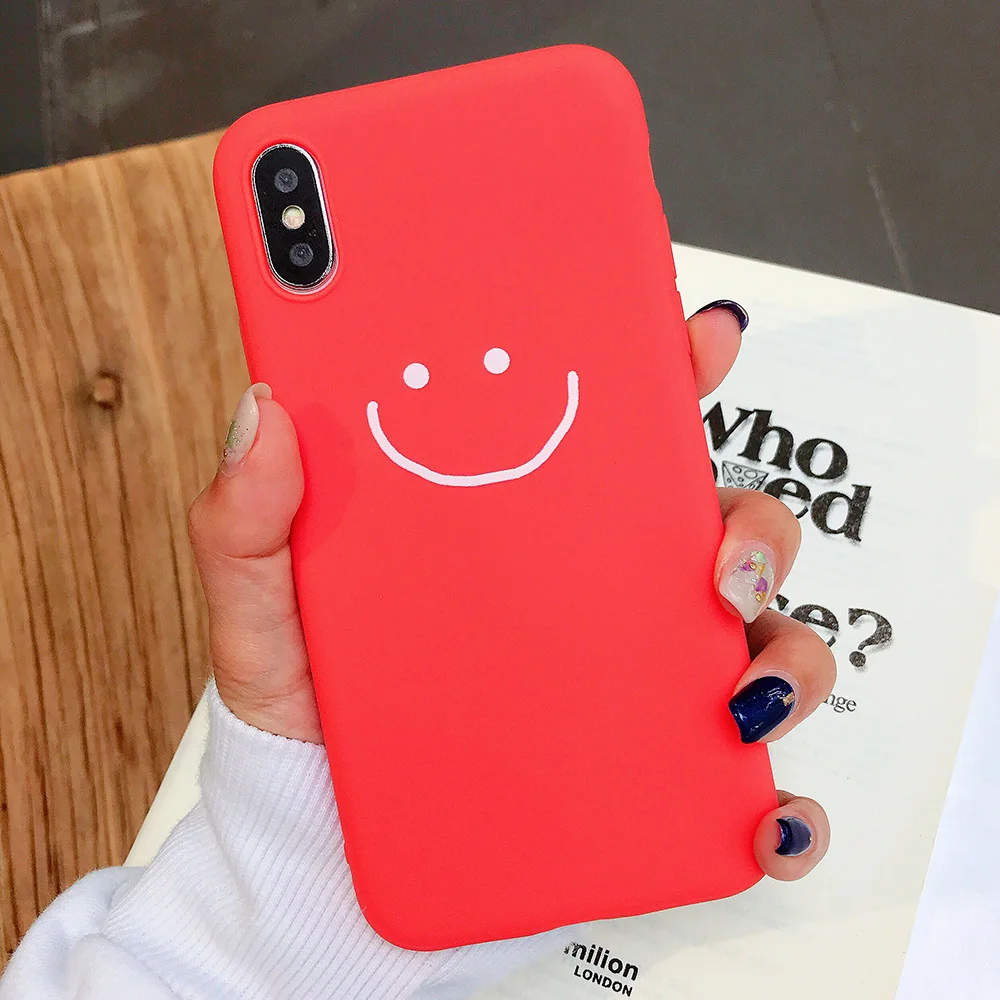 KIPX1083R_1_JONSNOW Phone Case for iPhone X XR XS Max Candy Color Smiley Pattern Soft Silicone Case for iPhone 7 8 6S 6 Plus Back Cover
