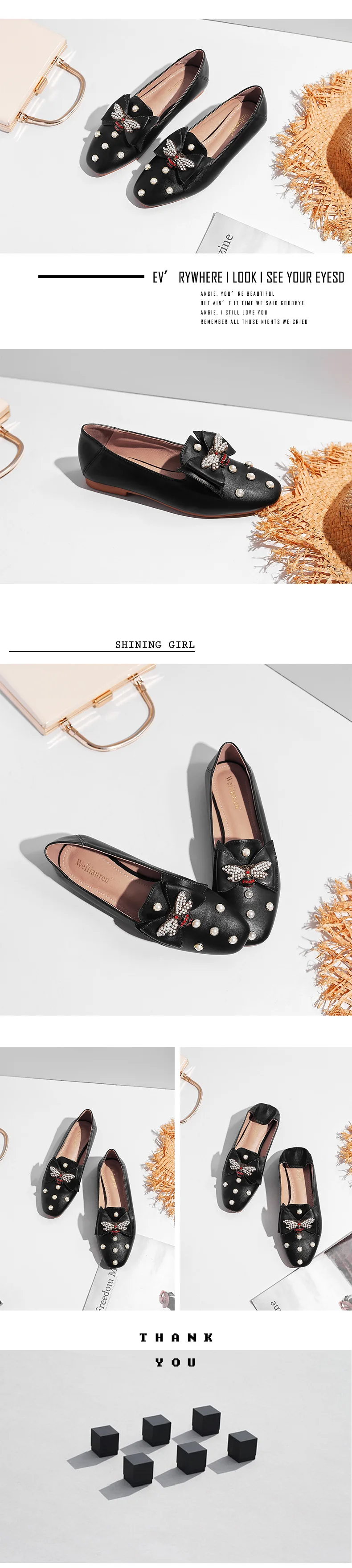 Весенняя обувь без шнуровки в английском стиле женские удобные тонкие туфли на плоской подошве, украшенные кристаллами, бабочкой, жемчугом, заклепками и заклепками на плоской подошве