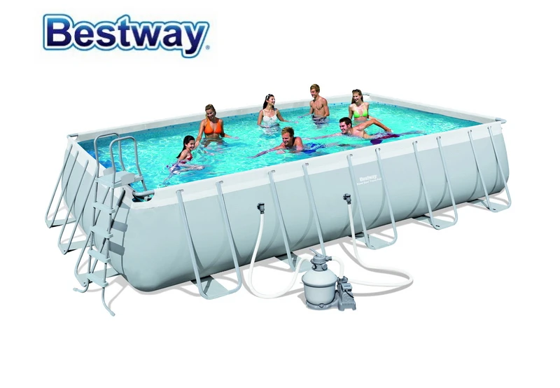 1,32 Bestway 3,66x6,71x56471 m (22'x12'x52 ") power стальная прямоугольная рама бассейн набор с песочным фильтром, лестница безопасности, коврик и крышка