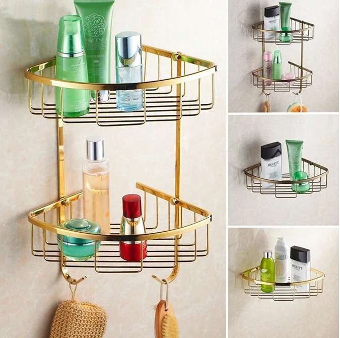 Etagere D Angle De Salle De Bain En Laiton Dore Etagere Murale Pour Shampoing Bain Douche Porte Savon Materiau De Construction Aliexpress