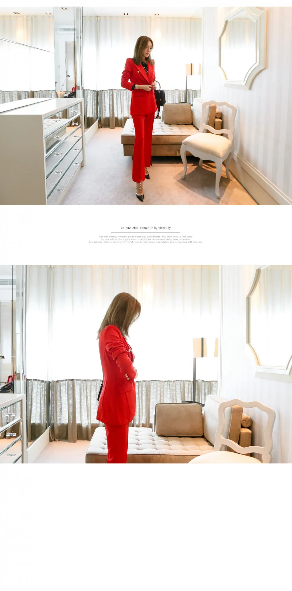 2018 модные красивые новый тонкий модный костюм дамы красный Досуг маленький пиджак сплит брюки из двух Костюм из нескольких предметов tb1154