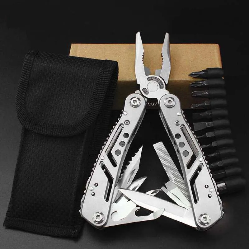 

Multi Tools Folding Plier Fishing Camping Outdoor Survival Gear Multitool Pocket Knife Plier Scissors Screwdriver Bits