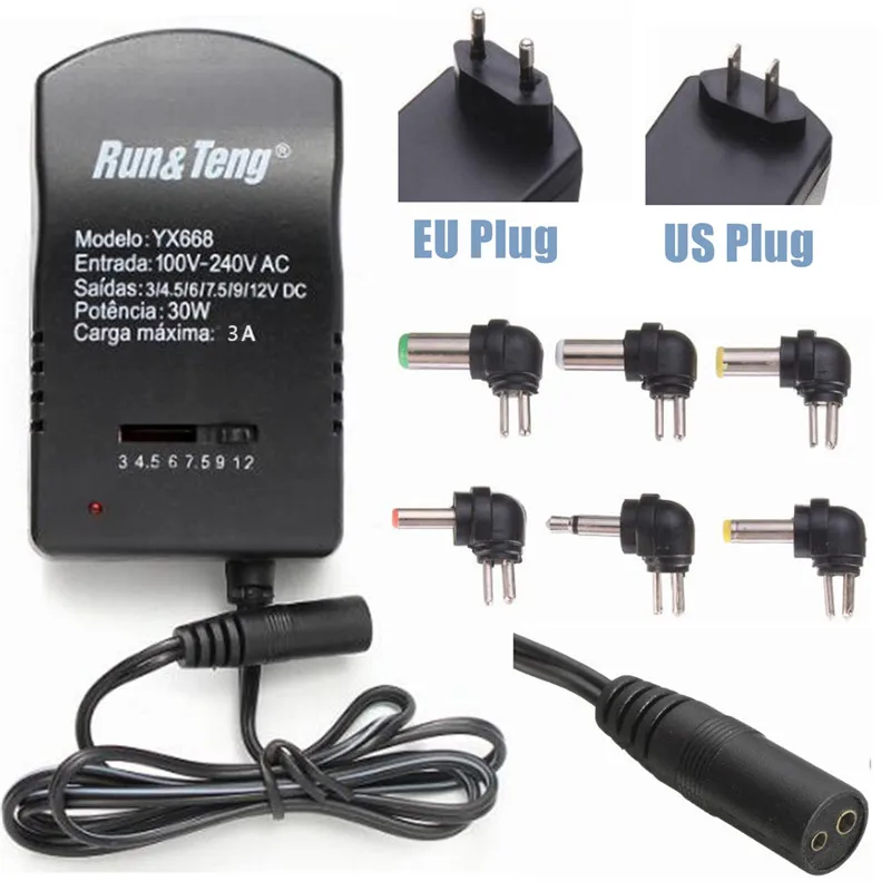 

Multi Voltage 3v 4.5v 5v 6v 9v 12v DC Adaptor Adjustable Power Adapter Universal Charger Power Supply Converter Cable 6 Plugs