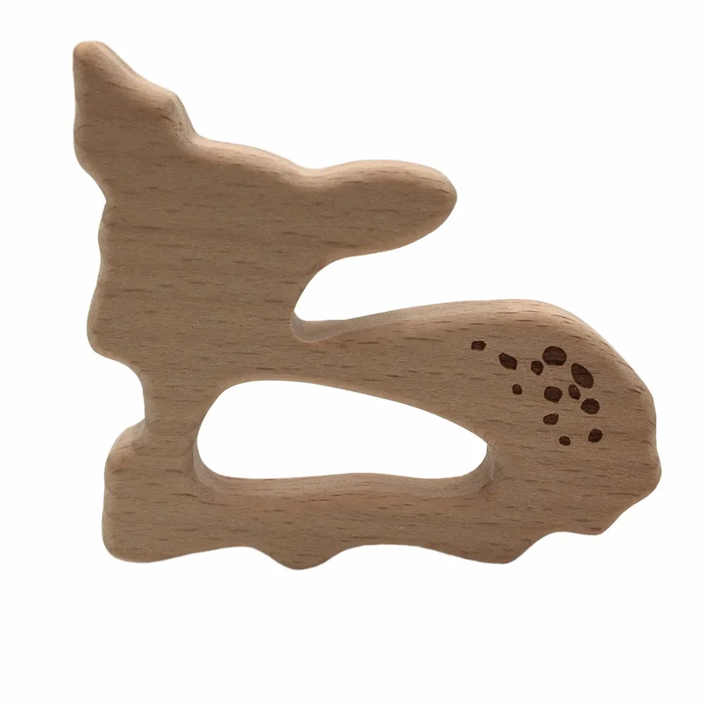 

10pcs make Beech Wooden Teether Aniamls Sika Deer Timber Customizable Food Grade Wood Teething Roe Bambi Baby Teether