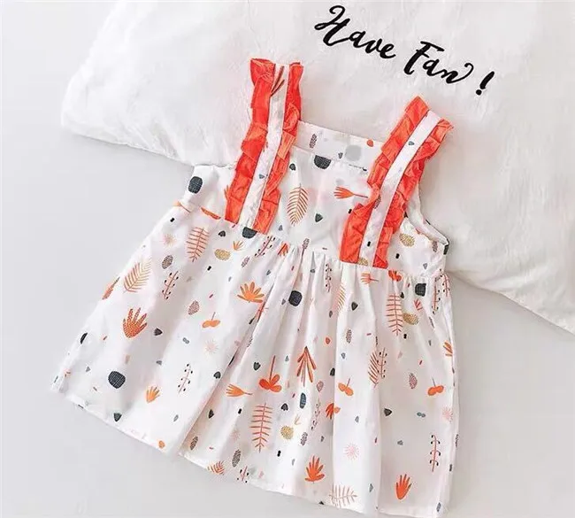 Платье для маленьких девочек модное летнее хлопковое платье принцессы без рукавов с поясом, 2 цвета - Цвет: Оранжевый