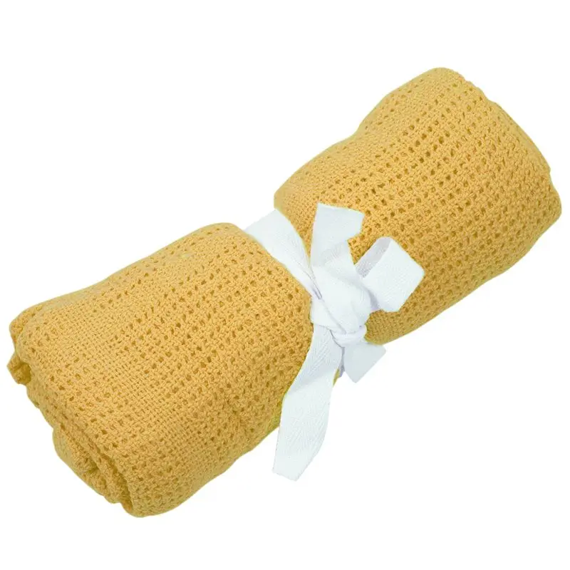 

100% Cotton Baby Infant Cellular Soft Blanket Pram Cot Bed Mosses Basket Crib Color:Bright yellow