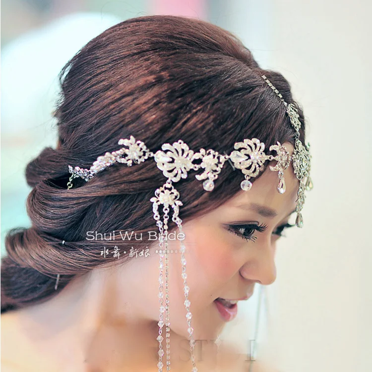 Корейская кристальная цепочка на голову с кисточками, свадебные аксессуары для волос, свадебные украшения для волос, мягкая цепочка