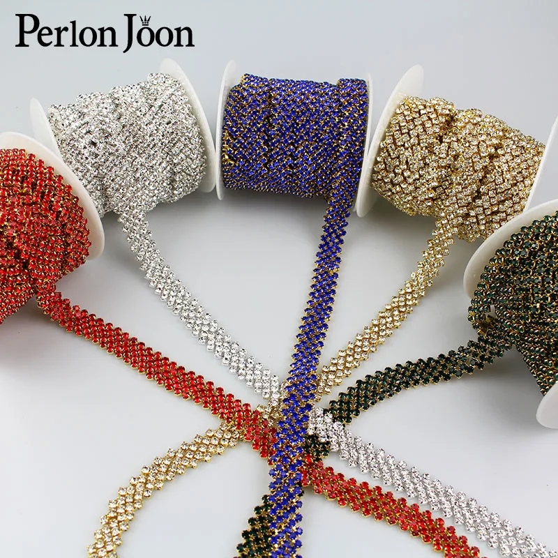 

1yard 5 colors crystal Ribbon rhinestones trim metal chain for dress, bag, shoes accessories ML025