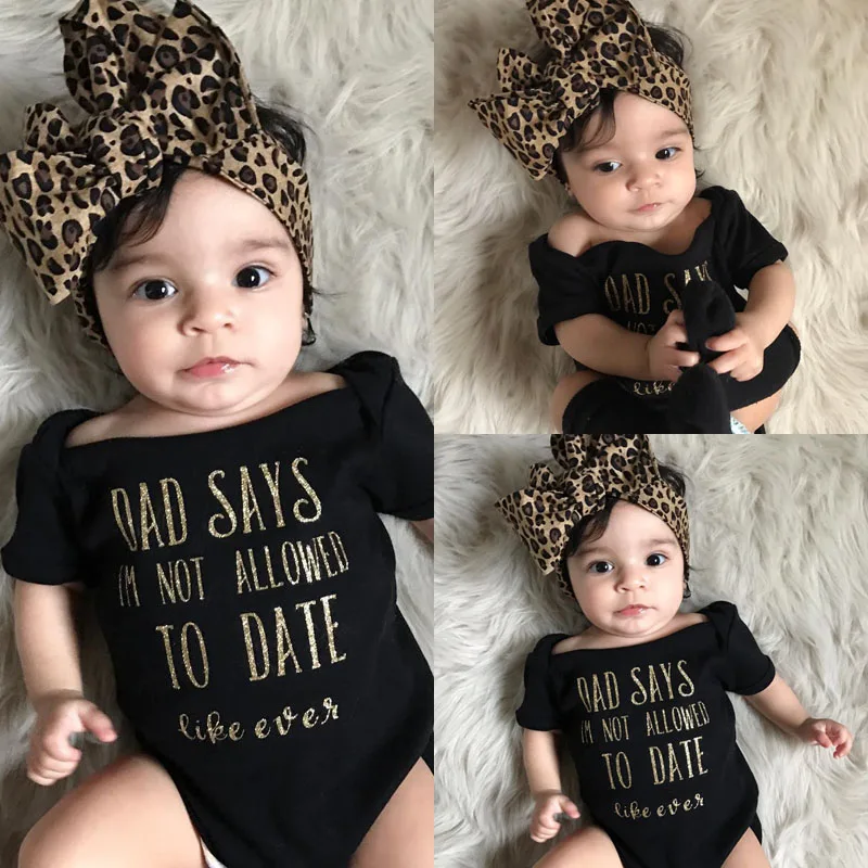 Trendy Kids Baby Girls Clothes off shoulder Bodysuit Leopard Headband 2pc cotton