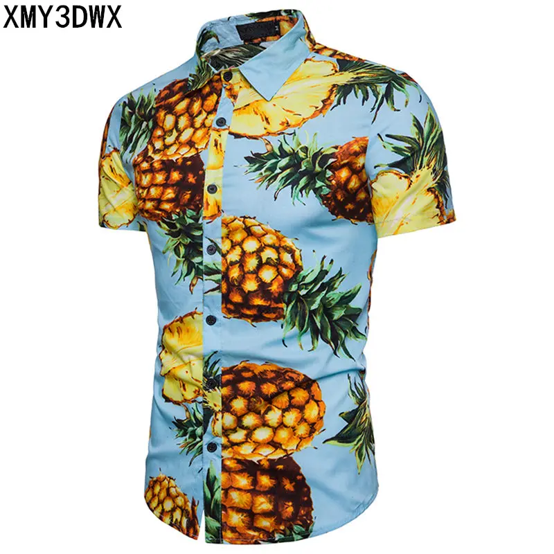 

New 2018 Mens Hawaiian Shirt Casual Short-Sleeved Loose pineapple printing Beach Fashion Shirt For Man High Quality Tops Blouse