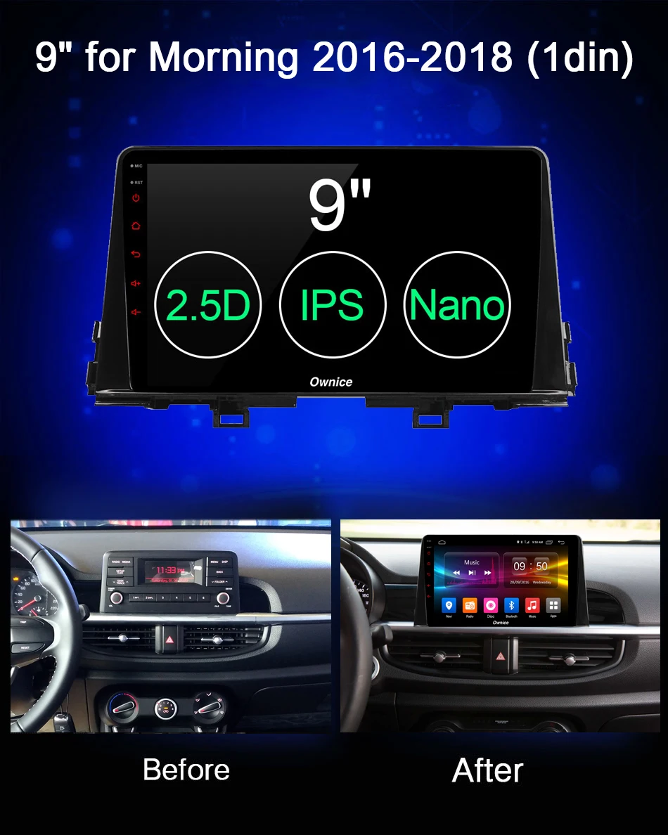 Sale 1 Din 9" IPS Android 9.0 Octa Core 32G ROM Car DVD Player GPS Radio Stereo 4G For KIA Morning Picanto 2016 2017 2018 DSP CarPlay 2