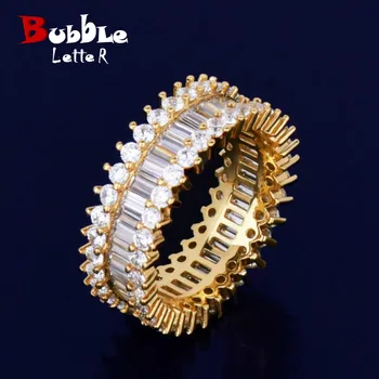 

Blue Zircon Men's Ring Copper Material Charm Gold Color AAA Cubic Zircon Iced RING Fashion Hip Hop Jewelry