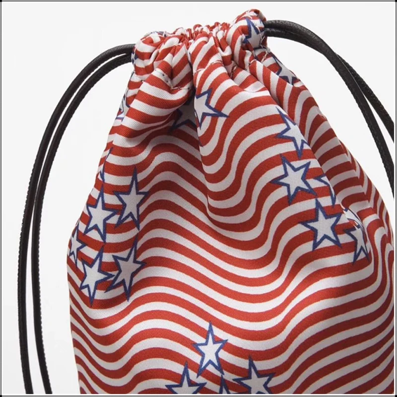 

2019 Women Fashion Japanese Style Printed Drawstring Bag Draw pocket Storage Beam Lattice Wave Pattern Farmhouse Style Sack Bags