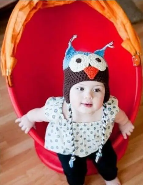 

Hot sales Baby hand knitting owls hat Knitted hat Children's Caps 10 Color crochet hats for kids