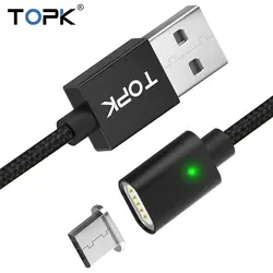 TOPK F-Line1 Магнитный Micro USB светодио дный кабель светодиодный индикатор обновлен нейлоновый Плетеный синхронизации данных USB зарядное