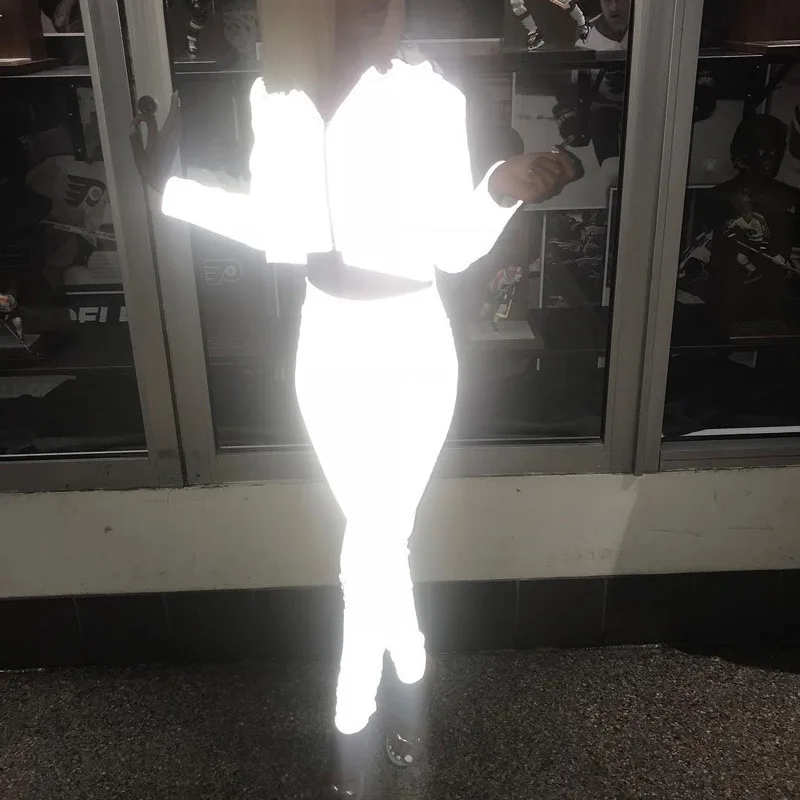 Sexy Club Crop Top Flash Reflective Hoodie For Women Fashion Streetwear Zipper Glitter Blouses 2019 Autumn Winter