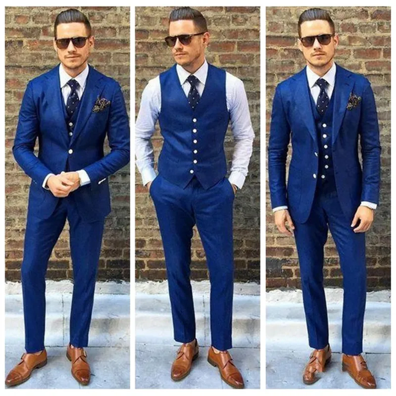 

2019 New Designer Mens Suit Three Piece Two Buttons Wedding Tuxedos Slim Fit Custom Groom Formal Casual Suits(Jacket+Pants+Vest)