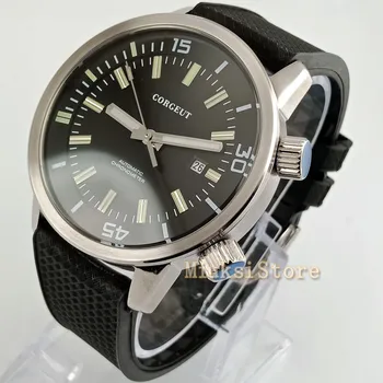 

45mm Corgeut Sapphire black Dial Automatic Watch dial white mark mens for man lady luminous hand watch