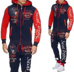Zogaa 2019 новый спортивный костюм для мужчин комплект спортивных 2 шт. тренировочный одежда с капюшоном и принтом куртка брюки