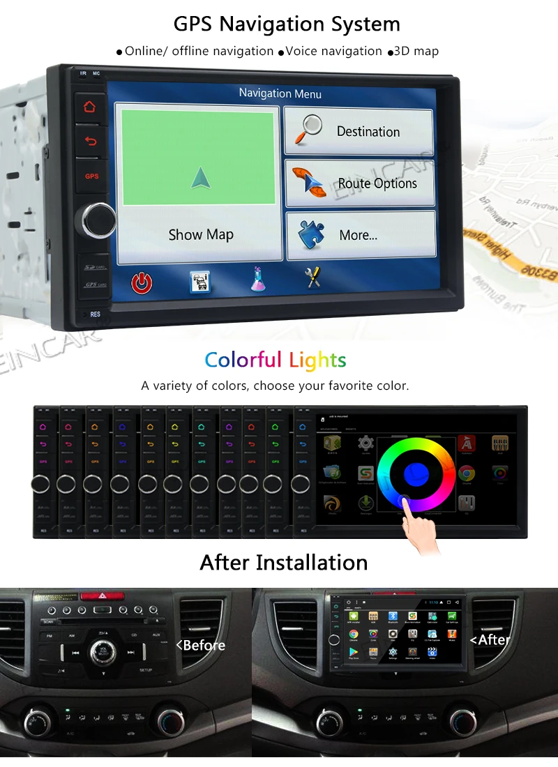 Discount 7" Touch Screen Car Stereo GPS Navigation + Wireless Rear View Camera, 2 Din Android 6.0 Car Radio Stereo 2 Din GPS Navigation 9