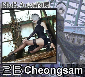

[Stock] 2017 New!! Game NieR Automata 2B Lace Cheongsam Anime Cosplay costume Full set+Socks S-XL Sexy Dress Free shipping