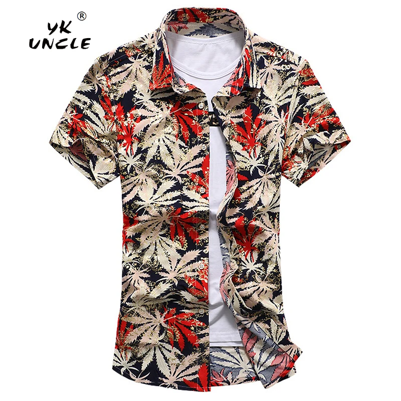 

YKUNCLE Brand Fashion Men Short Sleeve Shirts Business Gentleman Floral Luxury Gold Stamping Shirts Mecerized Cotton Dress Shirt