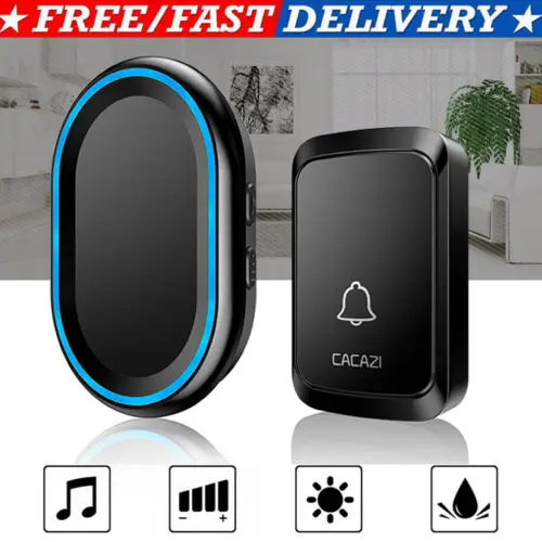 

Wireless Door Bell Home Doorbell Plug In Cordless Loud Chime Blue LED Flash Wifi