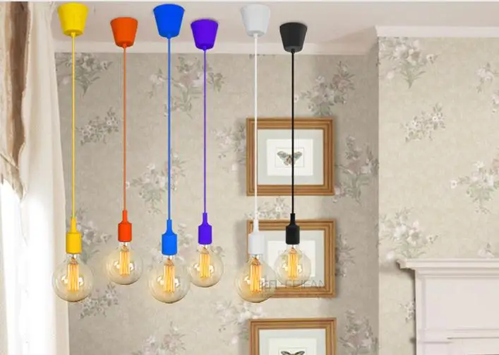 

Colored silicone E27 line pendant light Mediterranean Cafe tea shop decoration hanging light