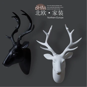 

Nordic Luxury Black and White Simulation Deer Head Sculpture Hanging Crafts Wall Mural Wall Decor Home Decoration Accessories