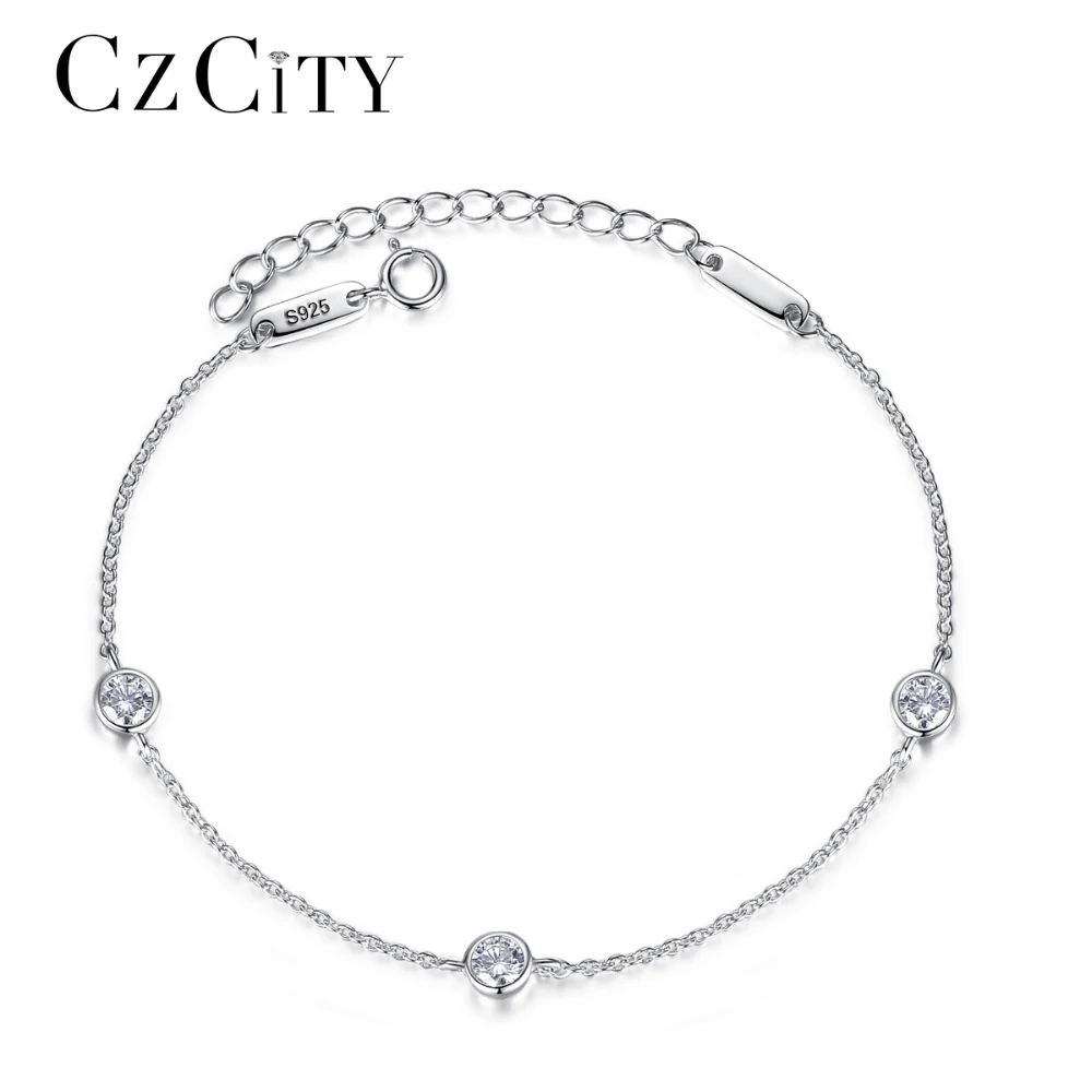 CZCITY Charm Women Chain Link Sterling Silver Bracelet for Women Simple Classic Cubic Zirconia Female Bracelets Fine Jewelry CZCITY Charm Women Chain Link Sterling Silver Bracelet for Women Simple Classic Cubic Zirconia Female Bracelets Fine Jewelry