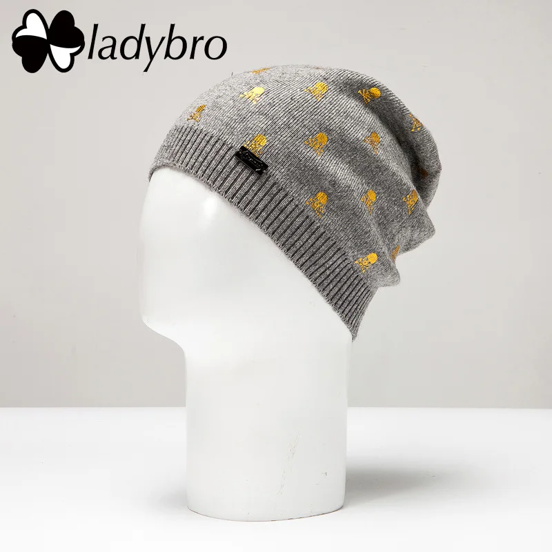 Женская шерстяная Шапка-бини Ladybro, женские головные уборы Skullies Beanies, зимние шапки для девочек, лыжная шапка, повседневная женская теплая вязаная шапка, модная - Цвет: 22902