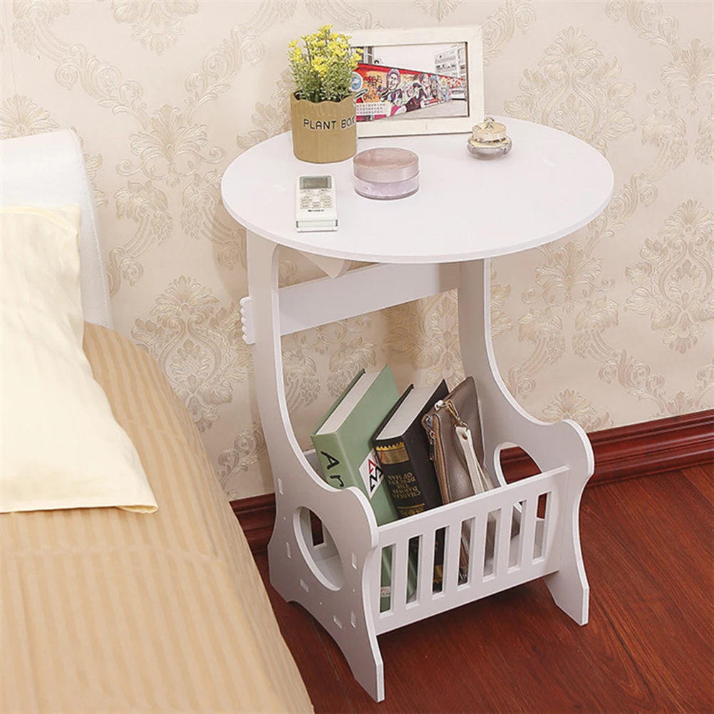 1pc Coffee Tray Round European Style Modern Creative End Table Bed Side Table Magazine Rack for Living Room Balcony Bedroom