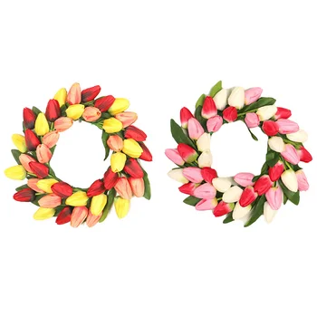 

Artificial Tulip Flower Wreaths Home Front Door Window Hanging Garlanf for Party Event Wedding Decoration Thanks Giving Decor