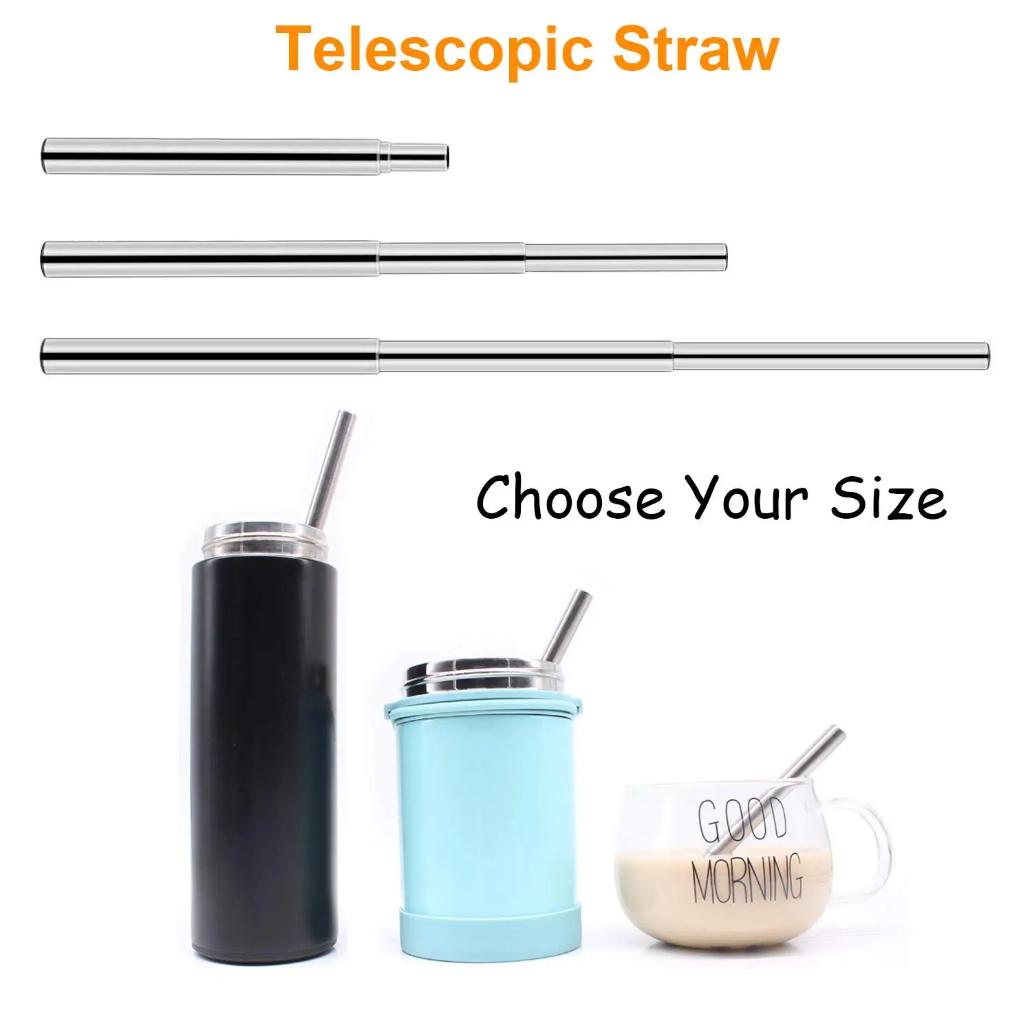 Telescopic Metal Drinking Straw Collapsible Reusable Straw Portable Stainless Steel Straw with Case and Brush for Travel Outdoor