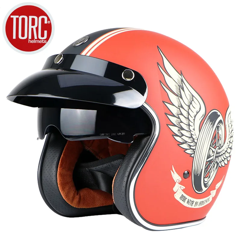 TORC T57 moto rcycle шлем casco capacete винтажные moto cross шлемы moto racer moto rcycle скутер 3/4 ретро открытый шлем ECE - Цвет: T57 red flywheel