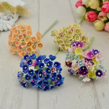 

8 Pcs / 40 heads 1 cm mini paper flowers roses bouquet artificial flower cheap wedding decoration for scrapbooking DIY flores