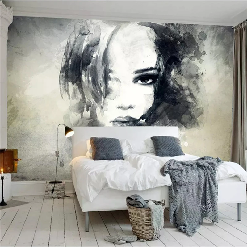 Mural 3D de pared Mujer al óleo en blanco y negro - Decomural3D