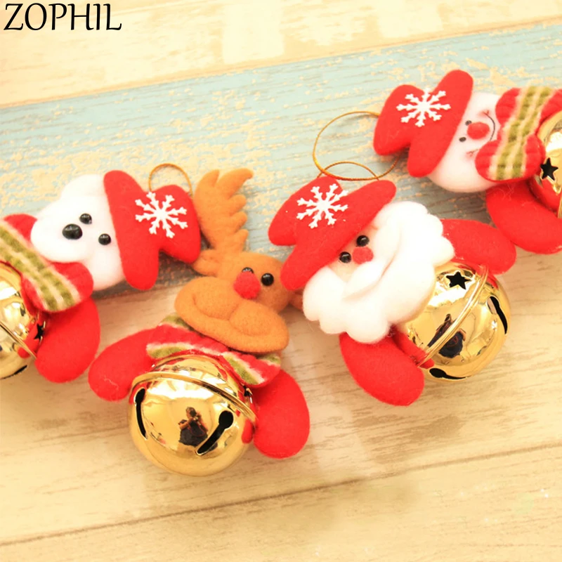 

ZOPHIL 2pcs Christmas Tree Pendant Decoration Santa Claus Snowman Bear Deer Gold Bell New Year Festive Party Supply Accessories