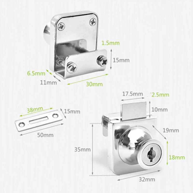 

Metal Single/Double Swinging Glass Door Showcases Cabinet Lock w/ 2 Secure Keys